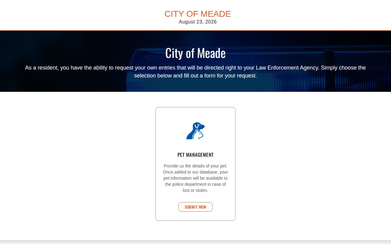Meade Police Frontline public-safety service interface